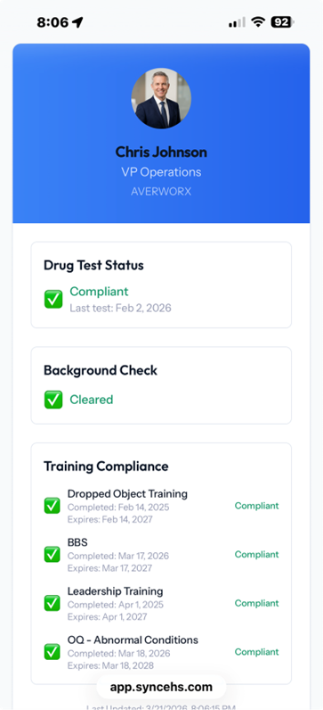 Employee compliance profile on mobile device